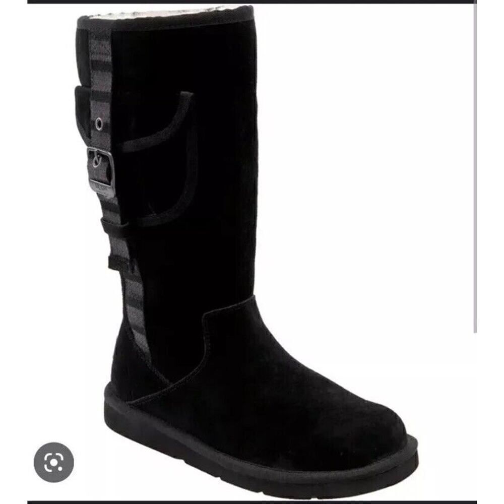 UGG Boots Black Cargo Boots Tall Leather Sheepskin Suede Winter Warm Boots 7